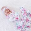 Peony Blooms Floral Cotton Swaddle Set with Headwrap