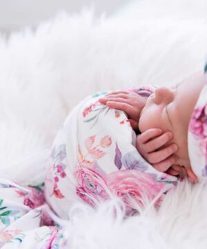 Peony Blooms Floral Cotton Swaddle Set with Headwrap