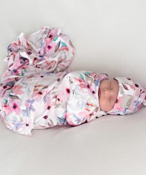 Wildflower Swaddle Blanket and Beanie Set